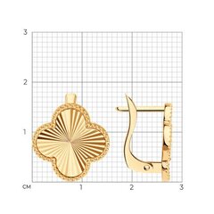 Серьги Trendy Gold клевер с алмазными гранями (гильоше) из золота 585 пробы