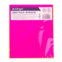 
          Бумага цветная Alingar, А4, немелованная, двухсторонняя, 12 листов, 12 цветов, (8 цв.стандарт + 4 цв.неон), пакет с клеевым клапаном