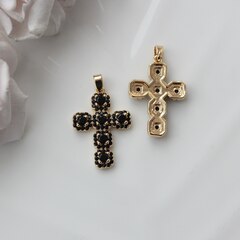 Подвеска Крестик с черными фианитами 27*19 мм, позолота, П1002