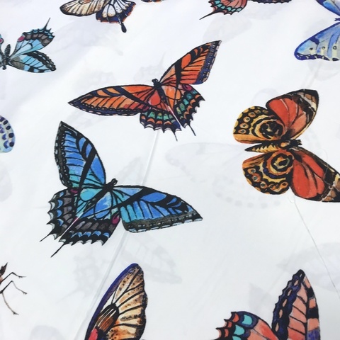 Ткань хлопок сатин  с эластаном с большими бабочками 2053