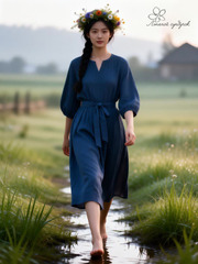 Яночка. Платье льняное базовое под пояс PL 422623