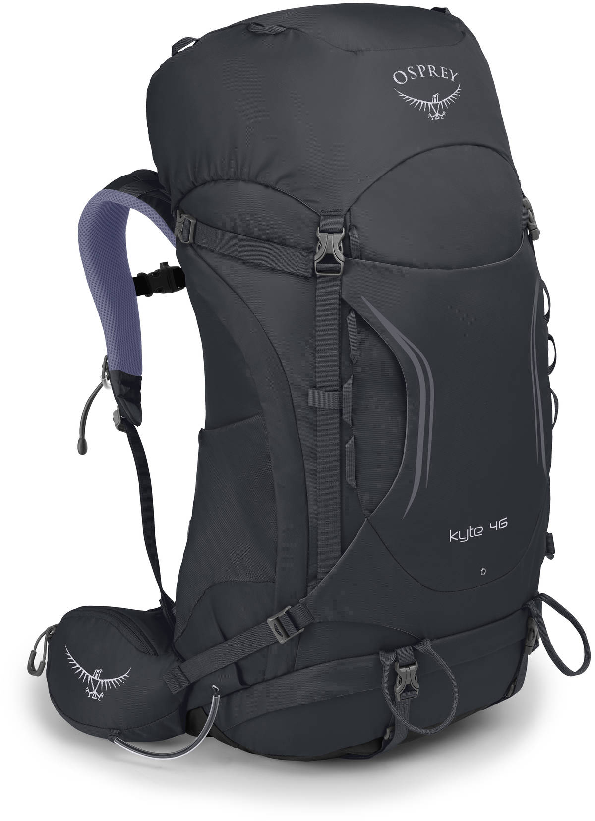 Kyte Рюкзак женский туристический Osprey Kyte 46 Siren Grey (2019) Kyte_46_S19_Side_Siren_Grey_web.jpg