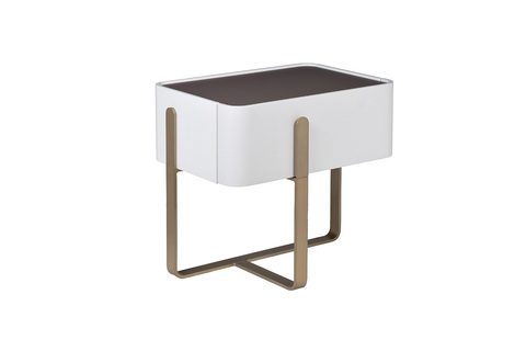 Тумбочка Garda Decor белая с металлическим каркасом и стеклянной столешницей