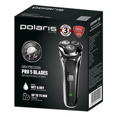 Электробритва аккум, Polaris, PMR 0305R wet&dry Pro, сухой/влажная, 5 лезвяя, черный хром, 017415