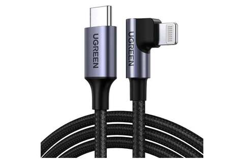 Кабель UGREEN US305 USB-C to Lightning угловой Aluminum Shell Braided 1м, черный