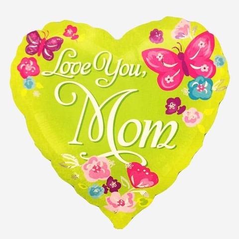 Сердце, Love You, Mom(зелёное с бабочками)