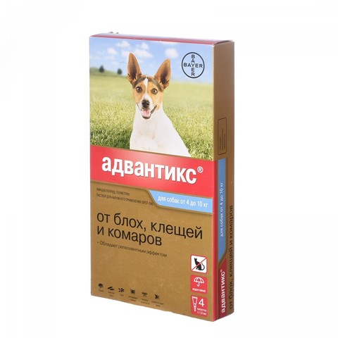 Bayer Адвантикс капли для собак 4-10кг от блох, клещей и комаров (1 пипетка)