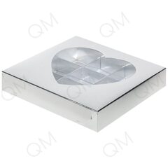 Коробка для конфет с окошком "сердце" 160*160*30 мм (9) (серебро), 10 шт