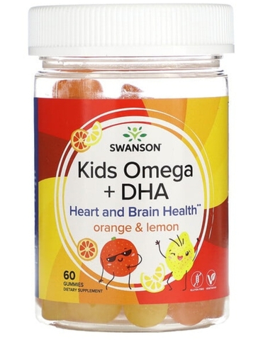Swanson, Омега + ДГК для детей, апельсин и лимон, 60 жевательных таблеток
