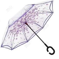 Умный зонтик перевертыш фиолетовые лепестки прозрачный, механика