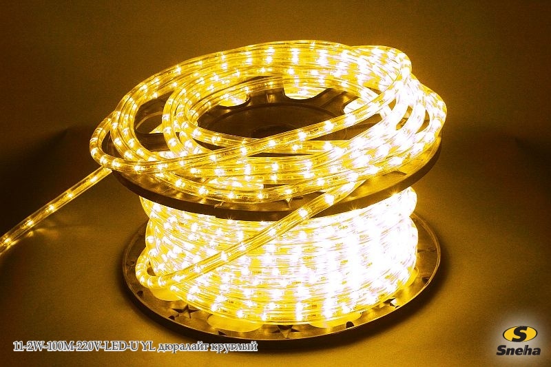 Дюралайт 11-2W-100M-220V-LED-U YL Желтый двухжильный круглый