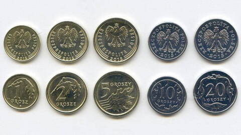 Набор из 5 монет Польши (1, 2, 5, 10 и 20 грошей) 2015 г. AUNC