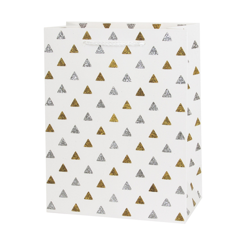 Пакет подарочный, Маленькие треугольники, с блестками, 23*18*10 см