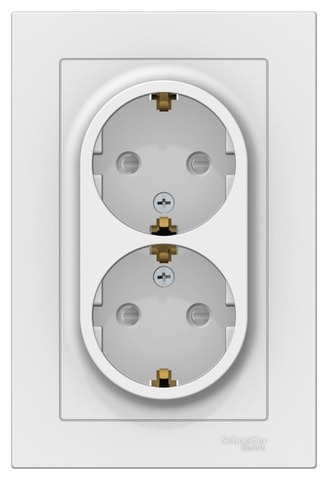 Розетка двойная с заземлением со шторками, 16А, в сборе. Цвет Лотос. Schneider Electric AtlasDesign. ATN001326