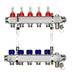 Комплект коллекторов Ридан SSM-5RF set с расходомерами, кронштейнами, ручным воздухоотводчиком, сливным краном и торцевой заглушкой, 5 выходов