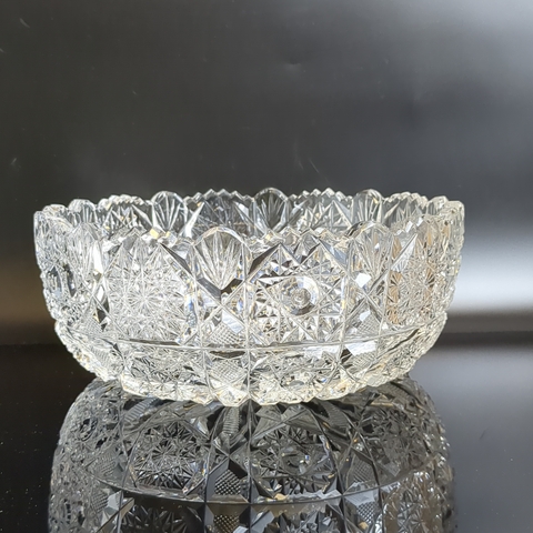 Салатник хрустальный изящный орнамент, алмазная грань, D- 25 см, винтаж СССР 1970-1990 гг