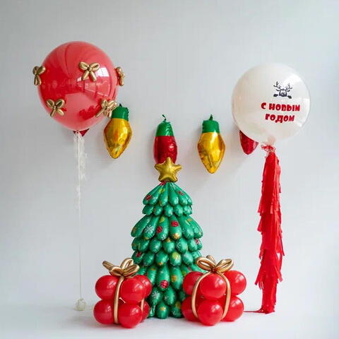 Сет гелиевых шаров Зеленая Ёлочка с подарками