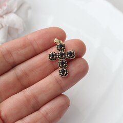 Подвеска Крестик с черными фианитами 27*19 мм, позолота, П1002