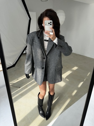 Пальто пиджак серое в елочку