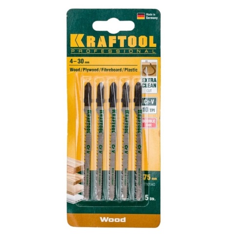 KRAFTOOL T101AO, EU-хвост., по дереву, шаг 2.5мм, 75мм, 5шт., Полотна для лобзика (159514-2.5-S5)