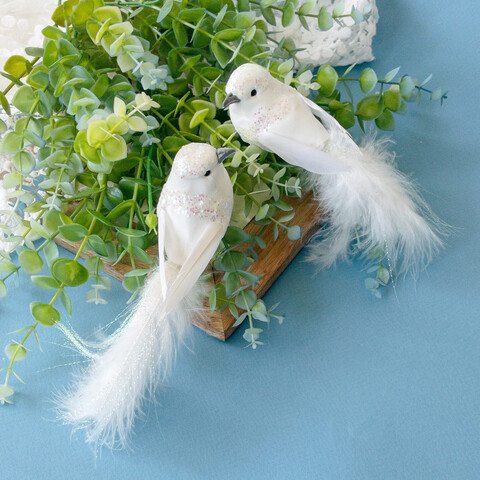Голуби-птички, свадебный декор,  цвет белый, длина голубя 16 см, набор 2 шт.