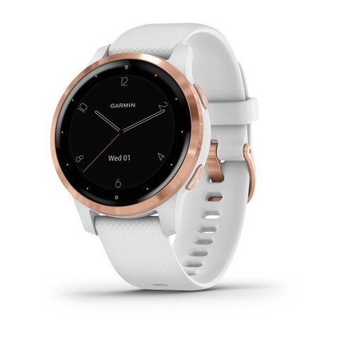 Garmin Vivoactive 4s - Rose Gold Stainless Steel Bezel with White Case and Silicone Band