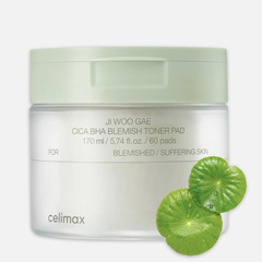 CELIMAX Jiwoogae cica BHA blemish toner pad Пэды для борьбы с несовершенствами кожи, 60шт