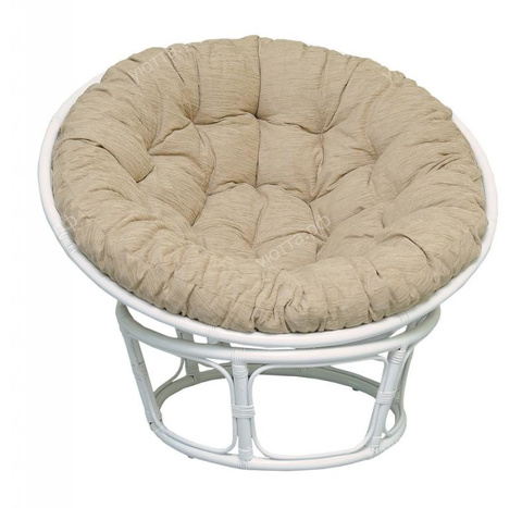 Кресло Papasan из натурального ротанга с подушкой (115*100*85 см) - Белый