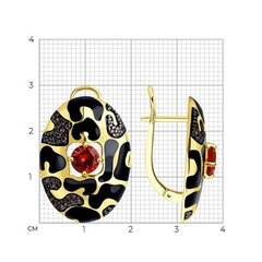 Серьги из золочёного серебра с рубеллитами, фианитами и эмалью