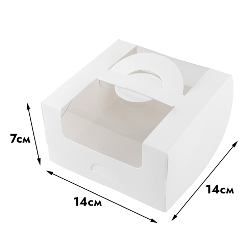 Коробка для бенто-торта с ручками с окном 140х140х80 мм