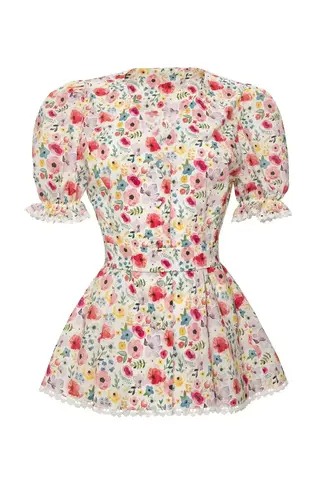 «Flower blouse» Блуза из хлопка рельефами и кружевной отделкой.