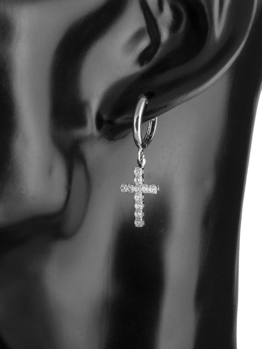 Серебристые серьги-кресты с фианитами