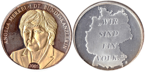 Настольная медаль Германия канцлер Ангела Меркель 2005г. 40 мм. Пруф