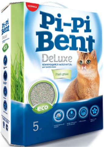 Pi-Pi-Bent DeLuxe Fresh grass наполнитель для кошек комкующийся 5кг