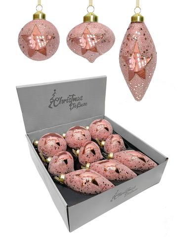Набор елочных игрушек 8см 9шт ChristmasDeLuxe розовый со звездой