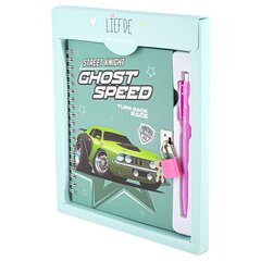 Блокнот в футляре, 18 см * 22 см, гребень, Alingar, глиттер, ручка, замочек, линия, 45 л., "Авто", зеленая