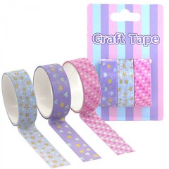 
          Декоративная клейкая лента Alingar, 1,5 см х 2 м, 3 шт, "Звездочки, сердечки, горошек",асcорти, европодвес