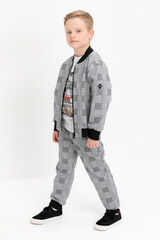 брюки  для мальчика  КР 400805/св.серый меланж,костюмная клетка к546