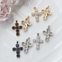 Подвеска Крестик с черными фианитами 27*19 мм, позолота, П1002