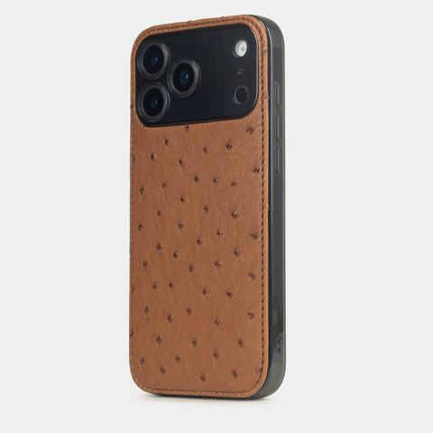 Чехол-накладка для iPhone 17 Pro из кожи страуса, цвета коньяк