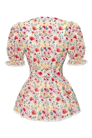 «Flower blouse» Блуза из хлопка рельефами и кружевной отделкой.