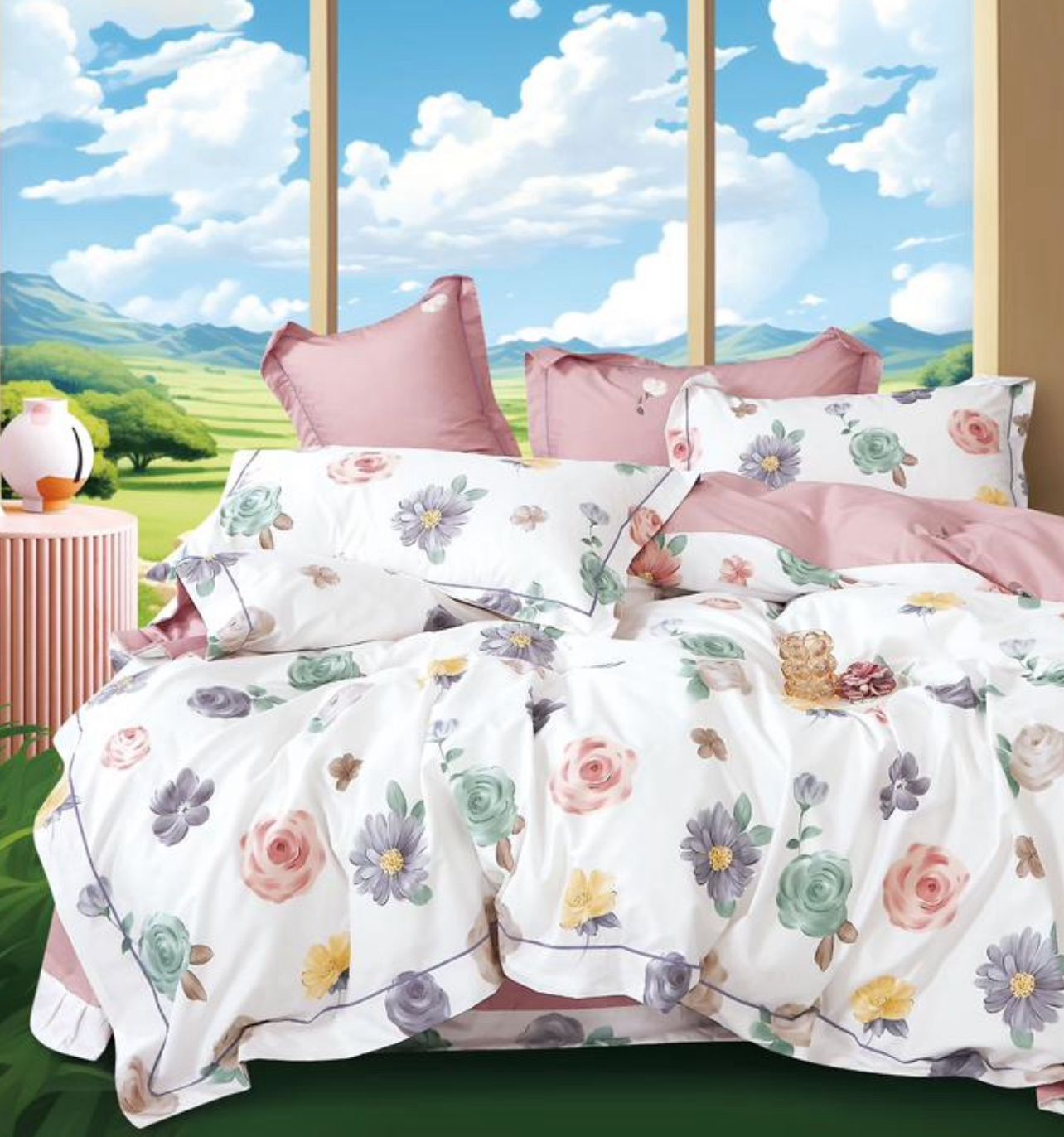 Комплект полуторка Сатин Цветные цветы