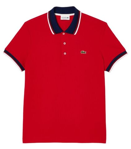 Теннисное поло Lacoste Regular Fit Stretch Cotton Piqu_ Contrast Collar Polo Shirt - red