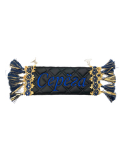 Карман Серега (черный с синей вышивкой, экокожа)