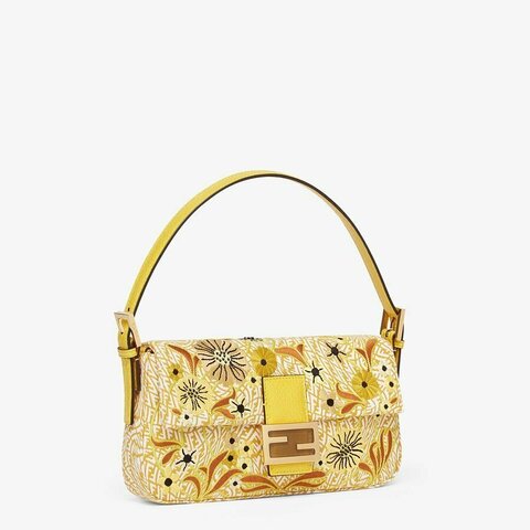 Сумка Fendi из жаккарда с узором FF Vertigo и вышивкой желтый