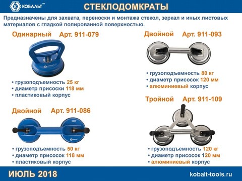 Стеклодомкрат КОБАЛЬТ одинарный пластиковый, 25 кг, коробка (911-079)