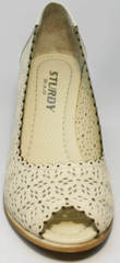Кожаные туфли с открытым носком женские летние Sturdy Shoes 87-43 24 Lighte Beige.