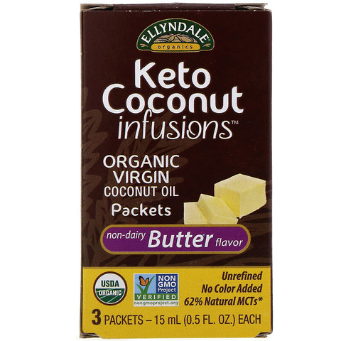 Now Foods, Ellyndale Naturals, Keto Coconut Infusions, безлактозный ароматизатор масла, 3 пакетика, 15 мл (0,5 жидк. унции) каждый