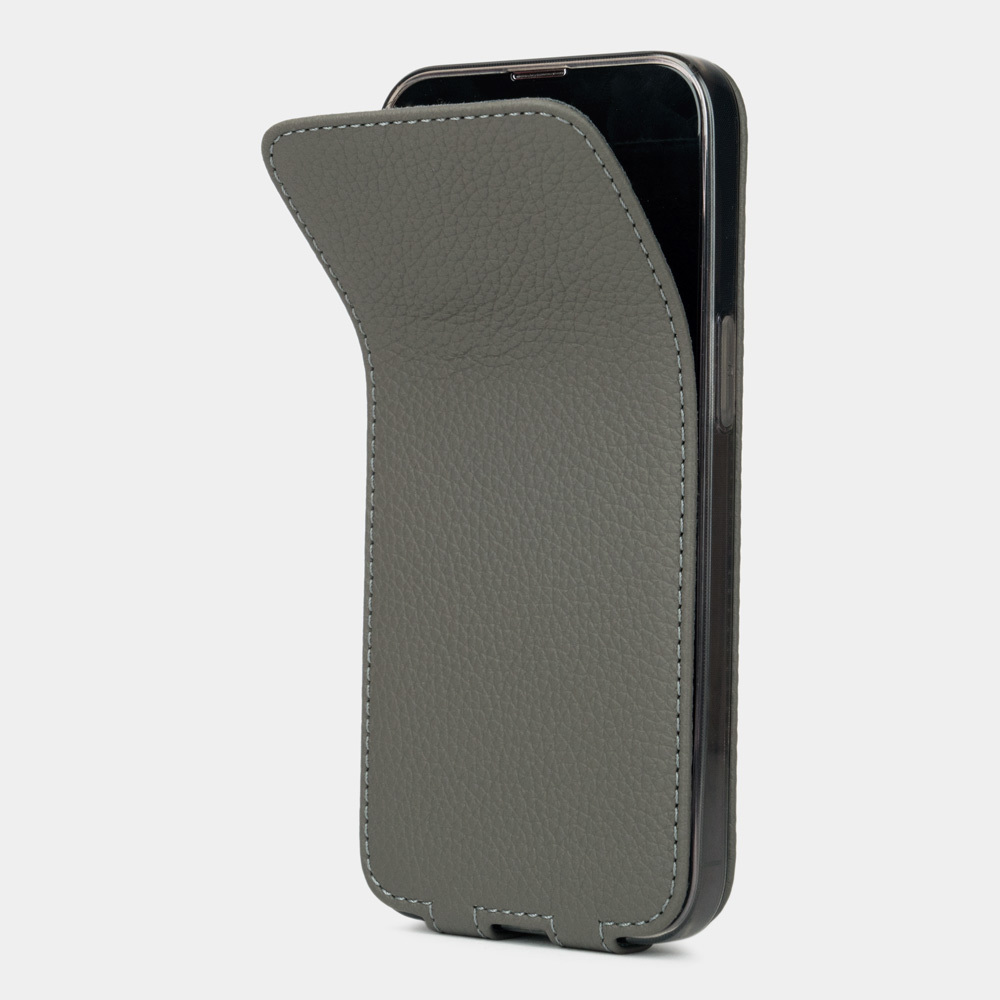 Чехол кожаный для iPhone 13 Pro Max цвета серого