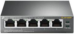 TP-Link 5-портовый 10/100 Мбит/с настольный коммутатор с 4 портами PoE, 5 портов RJ45 10/100 Мбит/с, включая 4 порта PoE, бюджет PoE до 58 Вт, стальной корпус